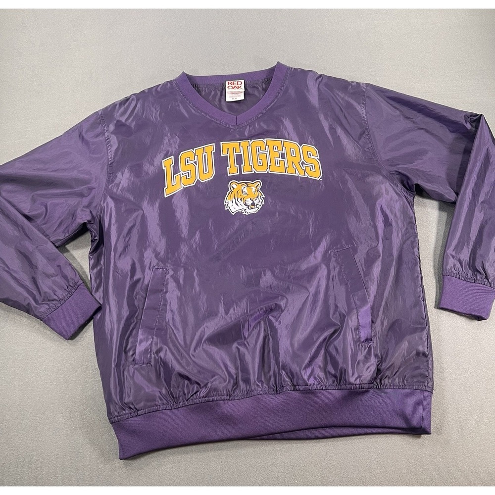 Red Oak LSU Tigers Mens M Purple Pullover Windbreaker Jacket Collegiate V-Neck